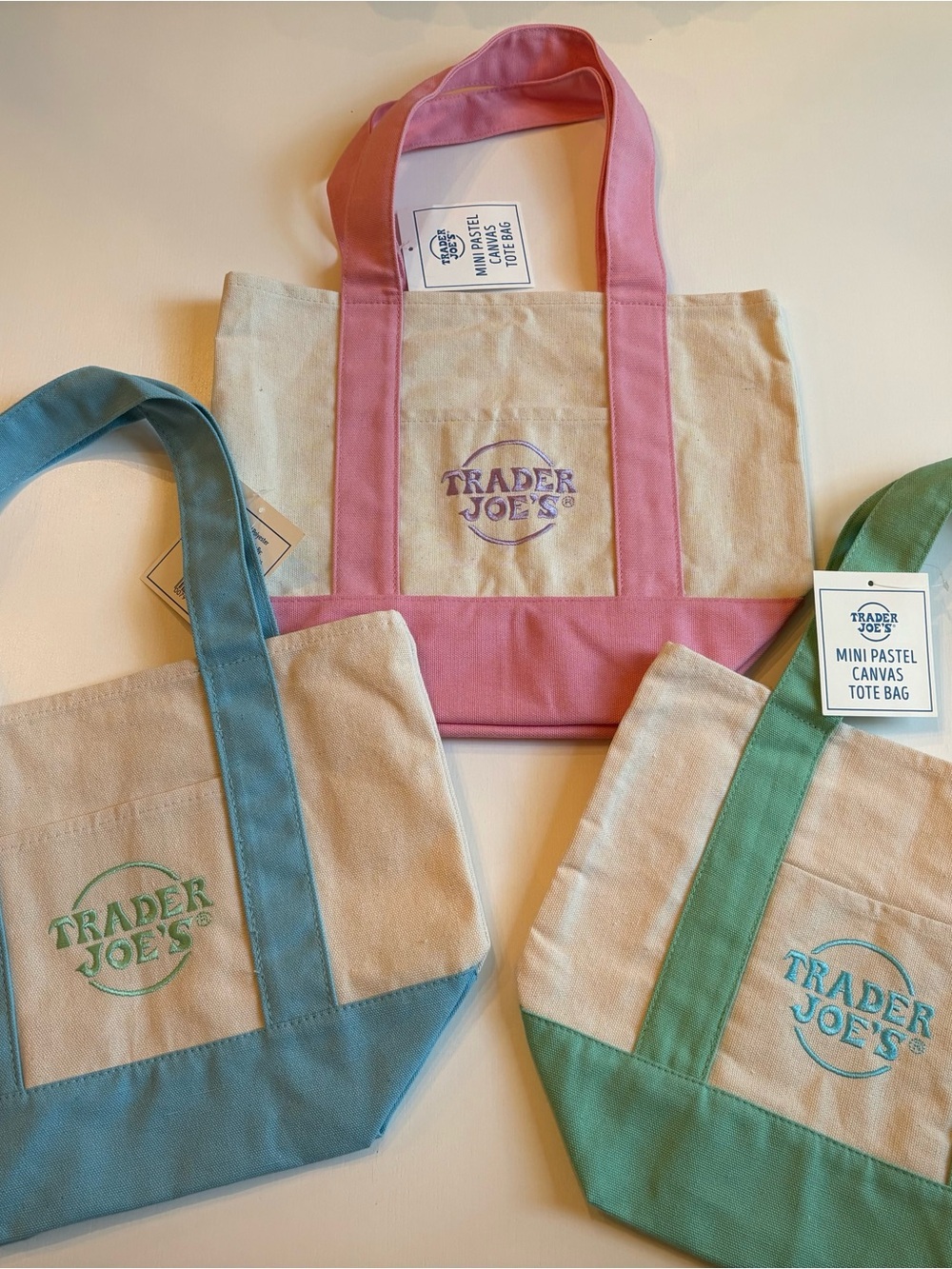 Trader Joe's Mini Pastel Canvas Tote - set of 3